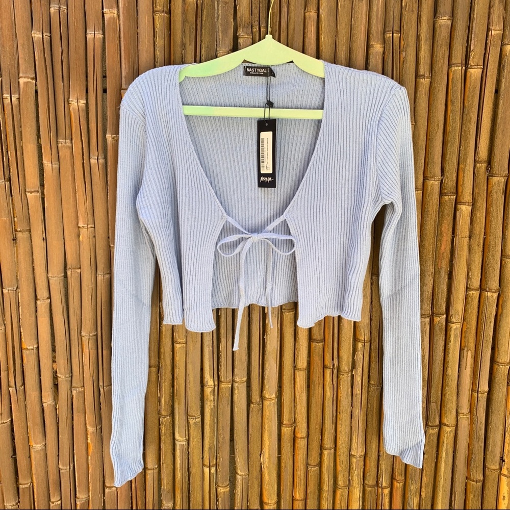 Nasty Gal NWT Tie Front Ribbed Cropped Cardigan - Picture 2 of 3